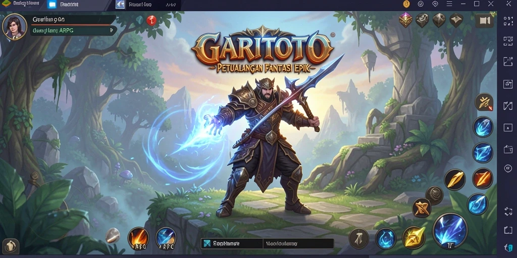 Tangkapan layar gameplay <strong>GARITOTO</strong> yang menunjukkan pertempuran epik dan eksplorasi dunia.