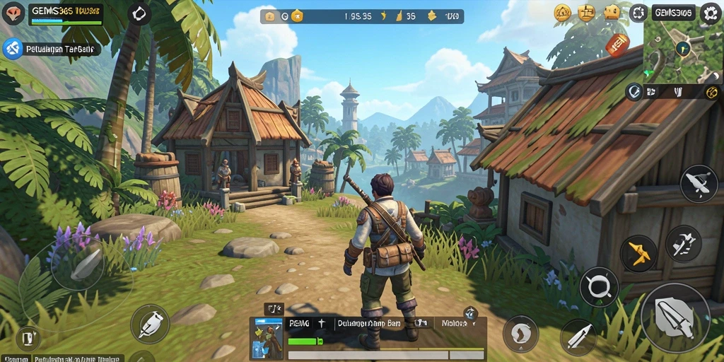 Screenshot GEMS365 menampilkan petualangan seru di dunia terbuka.