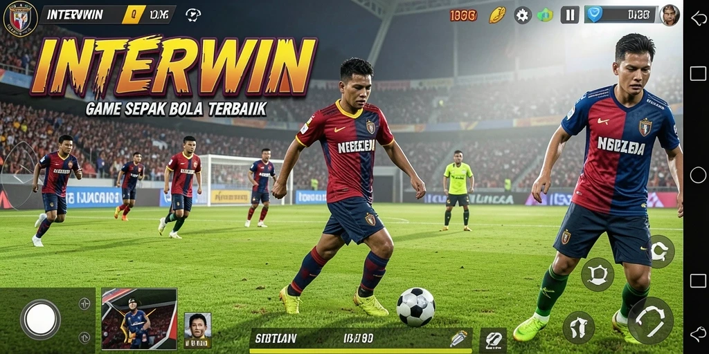 Screenshot INTERWIN menampilkan aksi mendebarkan dalam pertandingan sepak bola.
