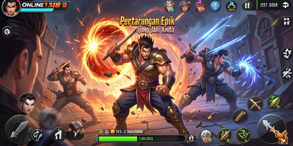 Tangkapan layar permainan ONLINE138 yang menunjukkan aksi pertarungan yang intens.