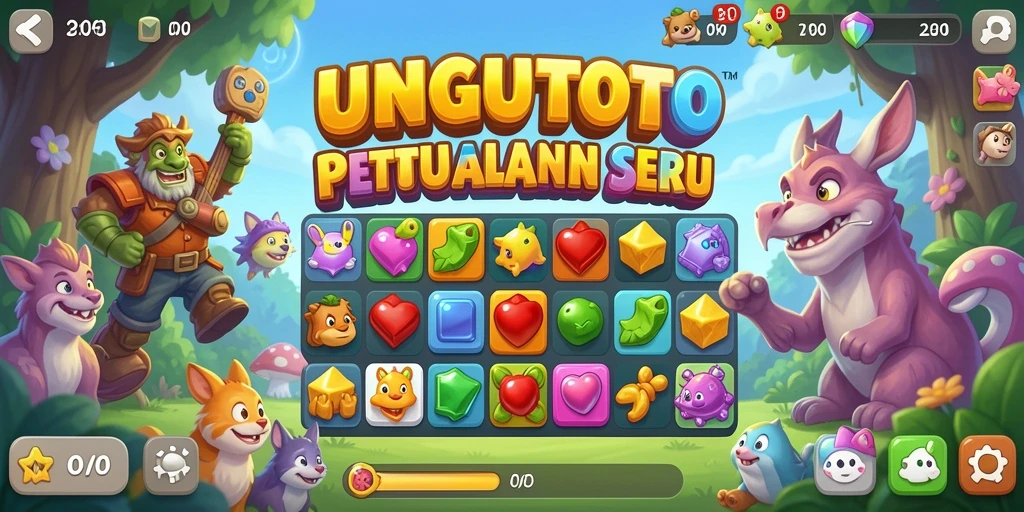Screenshot gameplay UNGUTOTO menampilkan kombinasi elemen warna-warni.